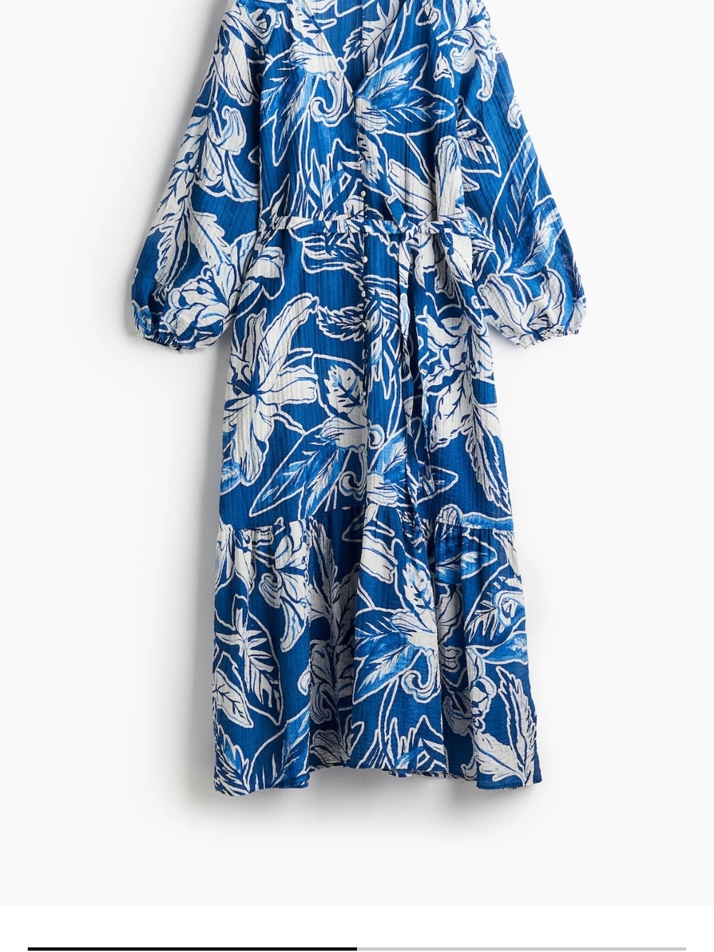 Blue & White Floral Tiered Midi Dress